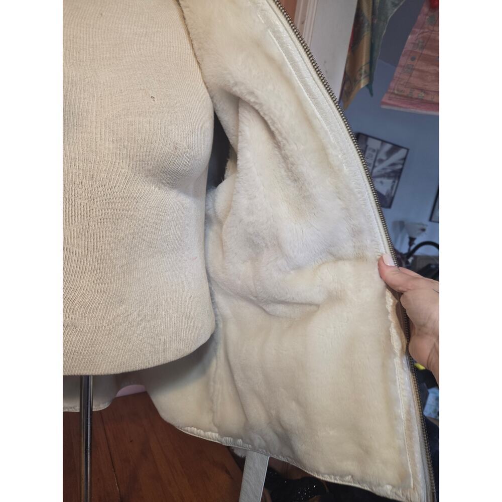 Vintage Y2k Wilsons Leather Fuzzy Lined Coat With Hood White Womens Size Large - Picture 5 of 11